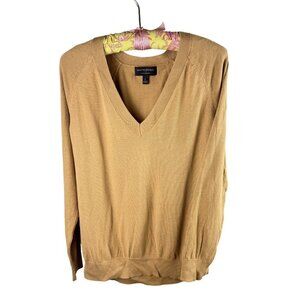 Banana Republic Womens V-Neck Camel Sweater L Long Sleeve Lightweight Tan Spring